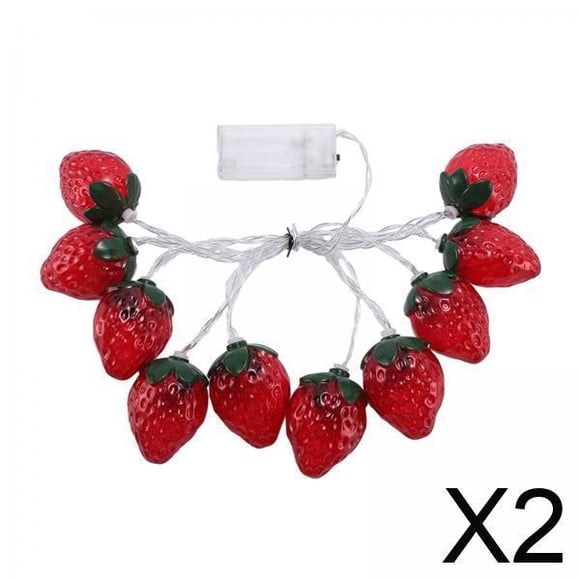 2xLED Cadena De Luces De Fresa 200 Cm 10 LED Para Patio Interior Exterior Cumpleaños