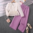thumbnail image 5 of JUMEYU Cute Tween Clothes Little Girls' Kids 2 Pieces Long Sleeve Top Pants Leggings Clothes Set Outfits Size 9-10 (Purple,9-10 Years), 5 of 8