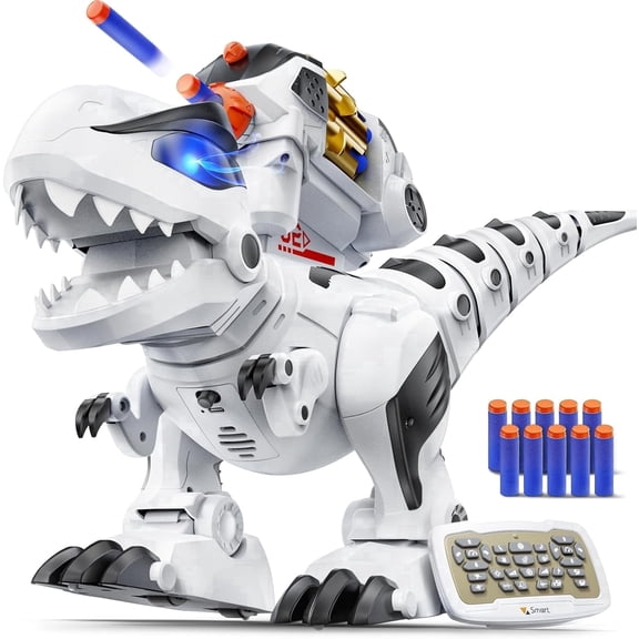 Ruko 8809 Remote Control Dinosaur Robot Toy for Kids Ages 3-8, Rechargeable Interactive Toy, STEM Programmable with Sound Effects, White