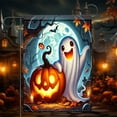 thumbnail image 5 of Happy Halloween Garden Flag 12X18 IN Double Sided Ghost Leaning on Pumpkin Garden Flags for Halloween Harvest Farmhouse Fall Yard Outside Decoration, 5 of 6