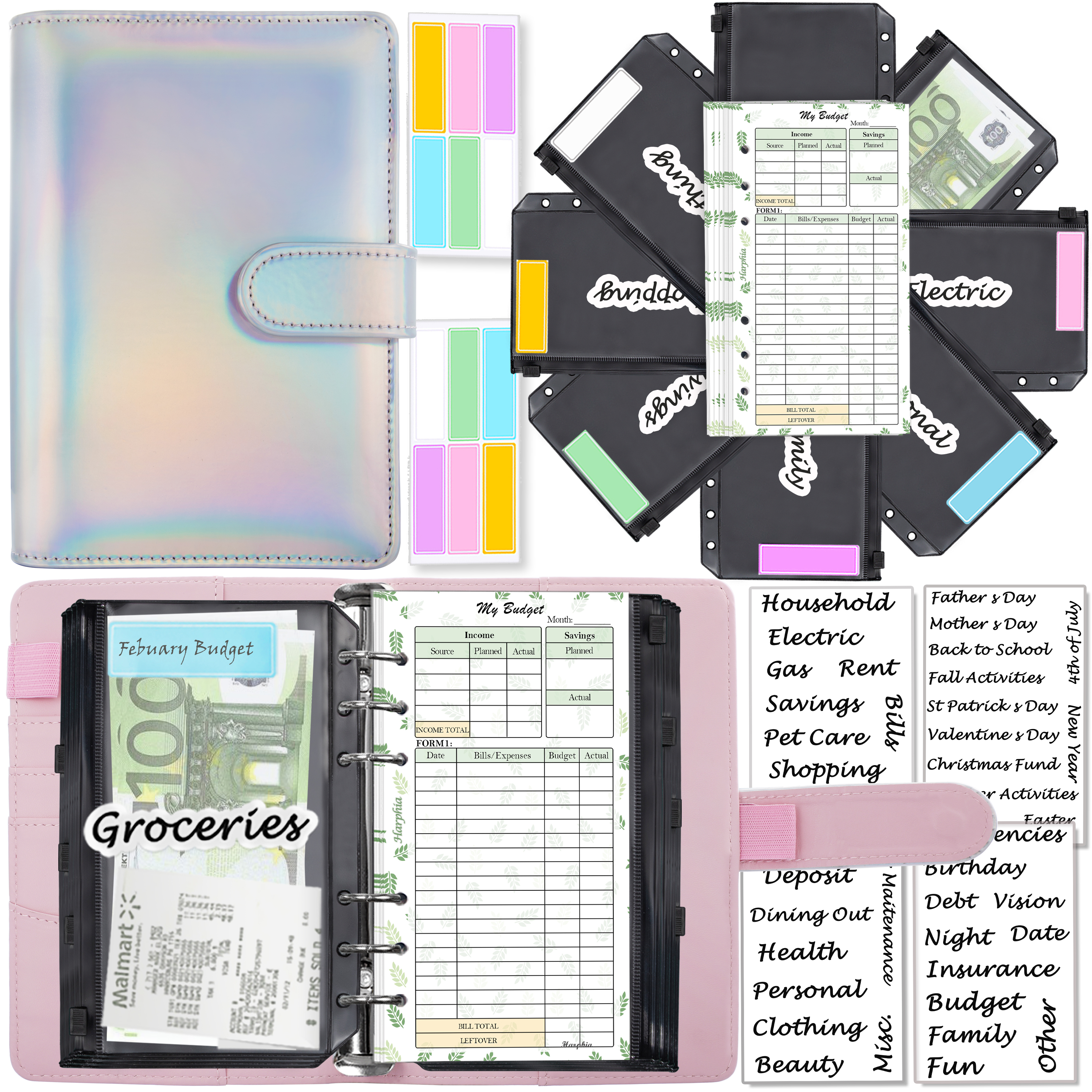 A6 Money Organizer, 6 Ring Budget Planner Kit with Money Envelopes