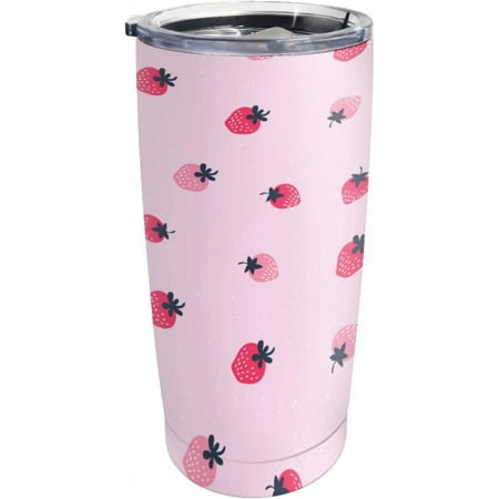 

Strawberry Travel Tumbler Pink Strawberry Cup Fruit Themed Gifts for Women Kid Girl 20oz Insulated Tumbler with Lid and Straw Travel Cup