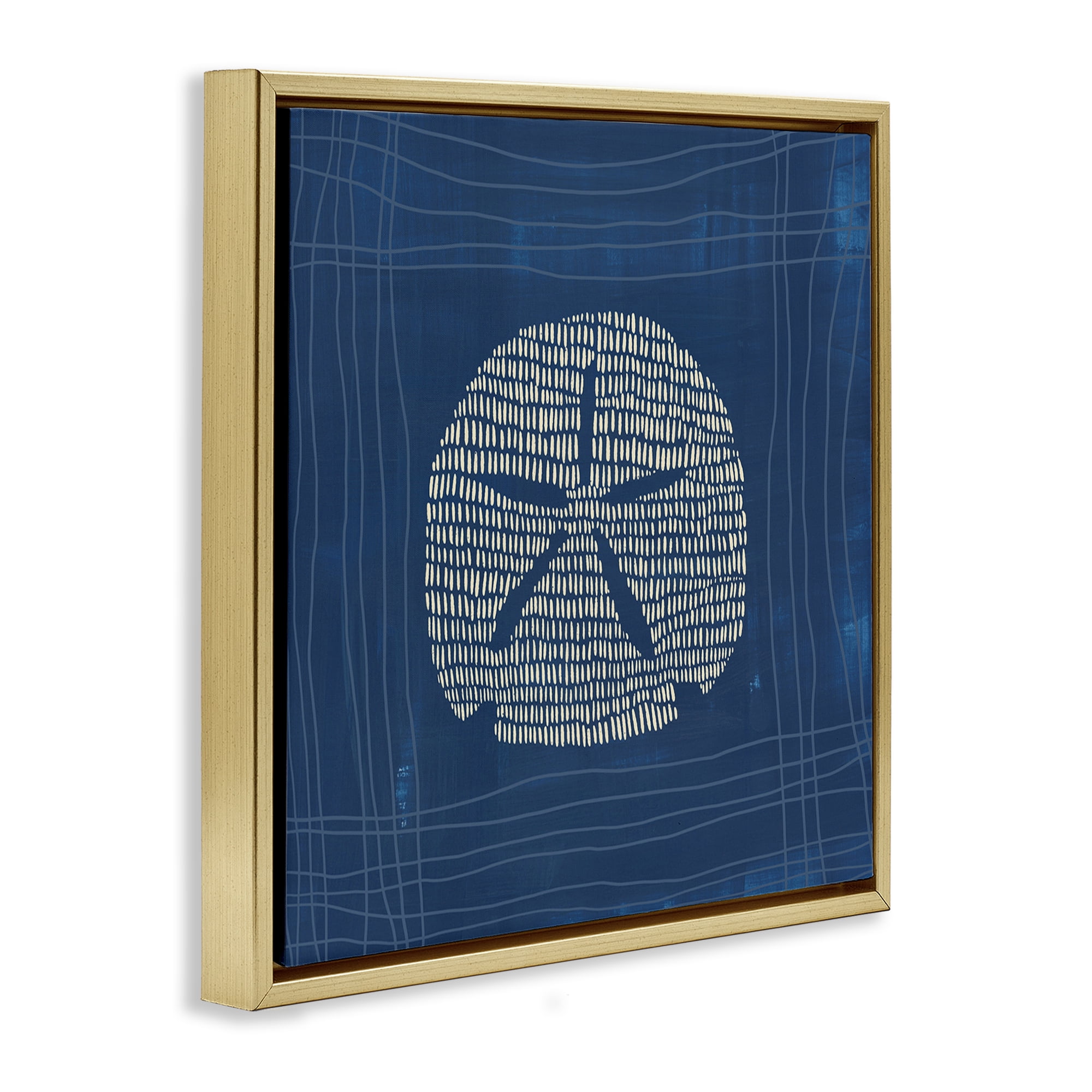 Stupell Industries Sand Dollar on Blue Coastal Painting Gold Floater Framed Canvas Art Print Wall Art, 25 x 25