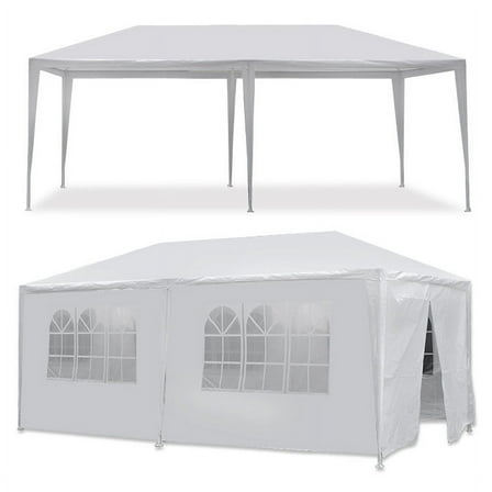 ZENSTYLE Gazebo Party Outdoor Tent in White,10 x 20' with 6 Side Walls Wedding Canopy Cater Events