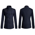 thumbnail image 2 of Men Trench Coat Double Breasted Outwear Plain Jacket Formal Overcoat, 2 of 2