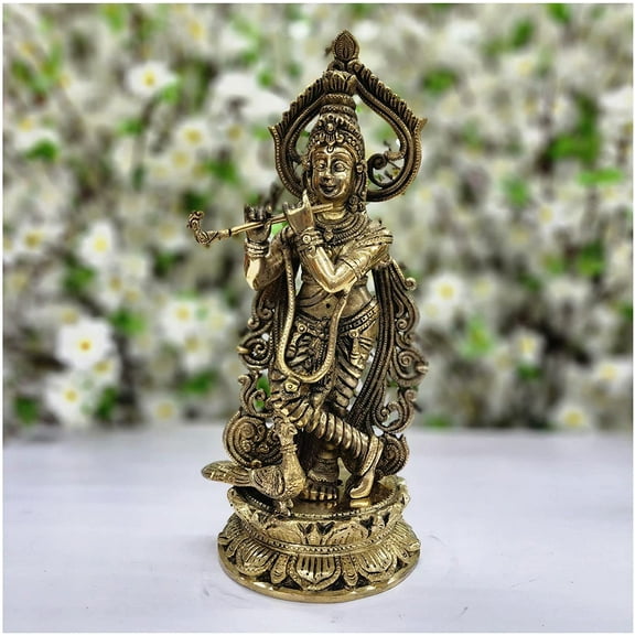 Standing Krishna Statue in Brass Lord Krishna Sculpture Hindu God Statue Krishna Idol God of Love Krishna Figurine Indian God Krishna Murti Handmade God Statue Home Mandir Decor - AtoZ India Cart