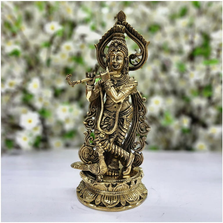 Standing Krishna Statue in Brass Lord Krishna Sculpture Hindu God Statue  Krishna Idol God of Love Krishna Figurine Indian God Krishna Murti Handmade