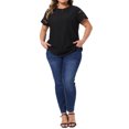 thumbnail image 2 of Agnes Orinda Women's Plus Size Summer Tops Eyelet Hollow Lace Panel Short Sleeve Round Neck Casual Blouse 2X Black, 2 of 6