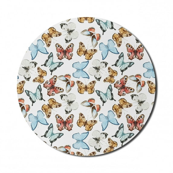Butterfly Mouse Pad for Computers, Various Colorful Butterflies Watercolor Style Wild Nature Bohemian Design Print, Round Non-Slip Thick Rubber Modern Mousepad, 8" Round, Multicolor, by Ambesonne