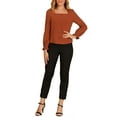 thumbnail image 2 of MODA NOVA Junior's Square Neck Elegant Blouse Long Puff Sleeves Tops Caramel S, 2 of 5