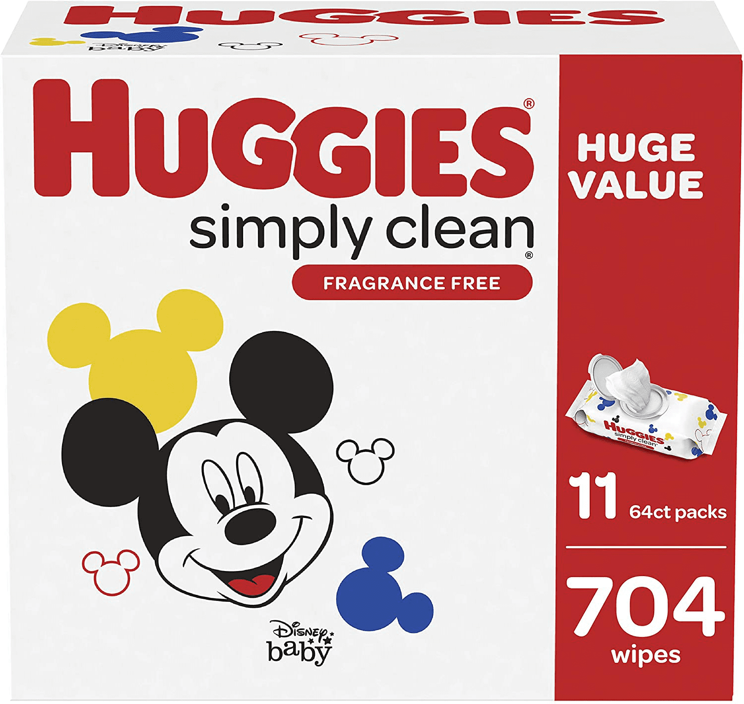 Huggies Simply Clean Unscented Baby Wipes, 11 Flip Lid Packs (704 Wipes Total)