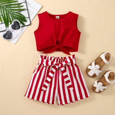 

Wiueurtly Summer Toddler Girls Sleeveless Vest Tops And Striped Shorts Outfit 3 6 Girl Pants