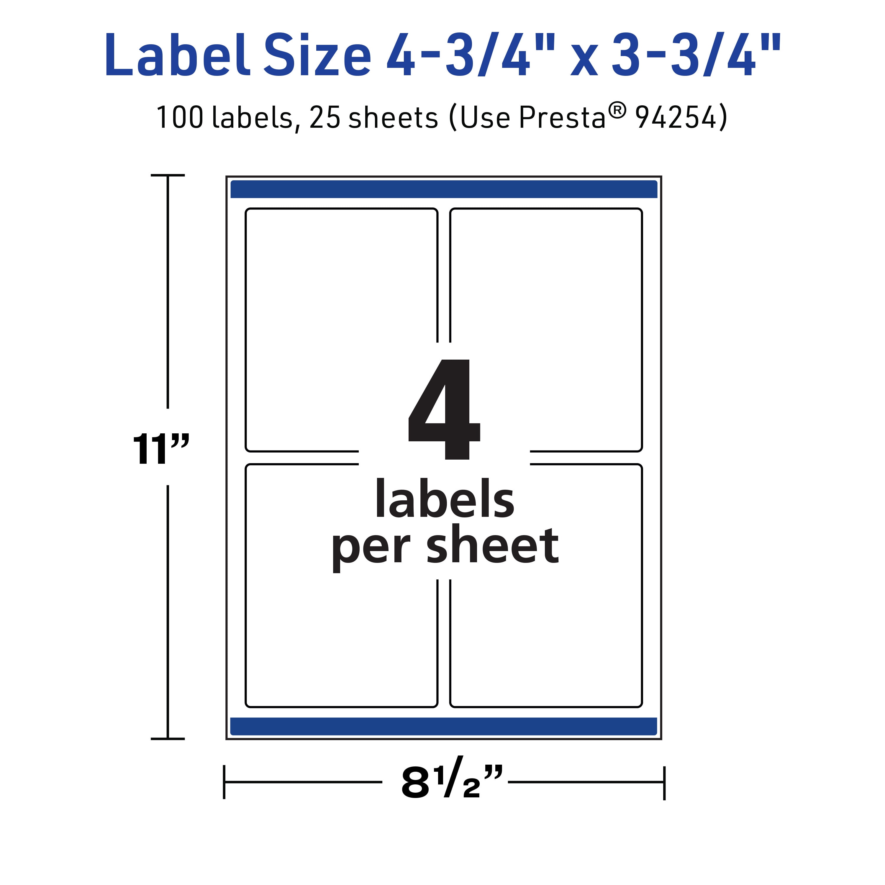 Avery TrueBlock Rectangle Labels, 4.75" x 3.75", 100ct