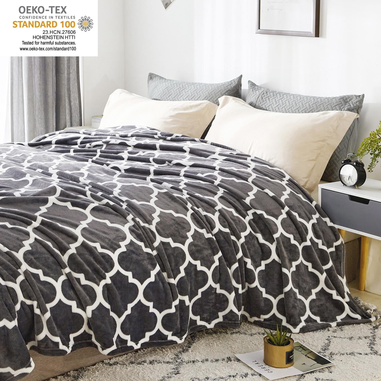 JML Gray, White, Multi-color Printed Polyester Reversible Bed Blanket Queen