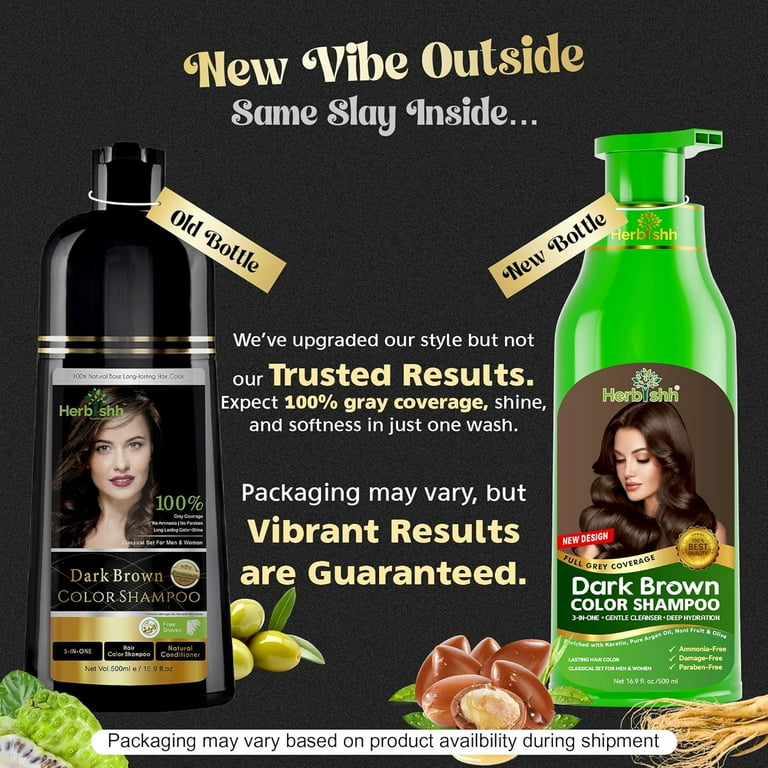 Herbishh, Dark Brown Color Shampoo, 16.9 Fl Oz, Gray Hair Coverage