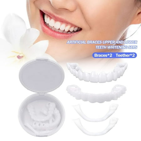 Willstar 2Pair Denture Braces Perfect Smile Teeth Veneers Top and Bottom Veneer Teeth Fake Tooth Cover