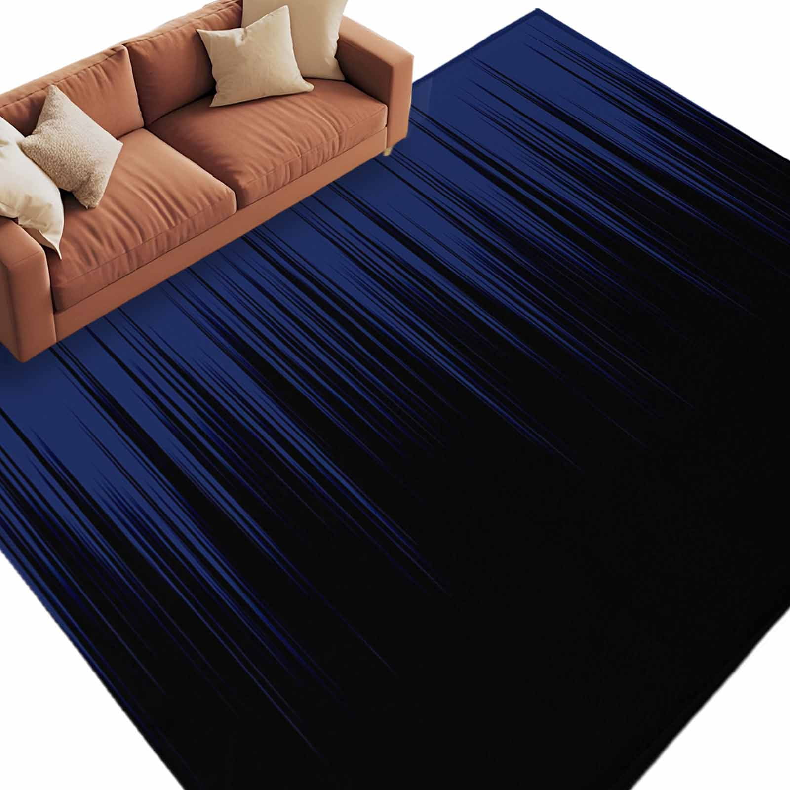 Rectangle Area Rugs 5 x 7 Ft, Navy Blue Black Ombre Non-Slip Residential Carpet, Modern Abstract Striped Gradient Indoor Crawling Mats Runner Rugs for Living Room/Dining Room/Bedroom
