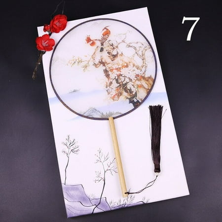 

YCNYCHCHY 1Pc Chinese Style Vintage Lady Flower Round Hand Fan Wedding Dance Bamboo Handle Silk Cloth Fan