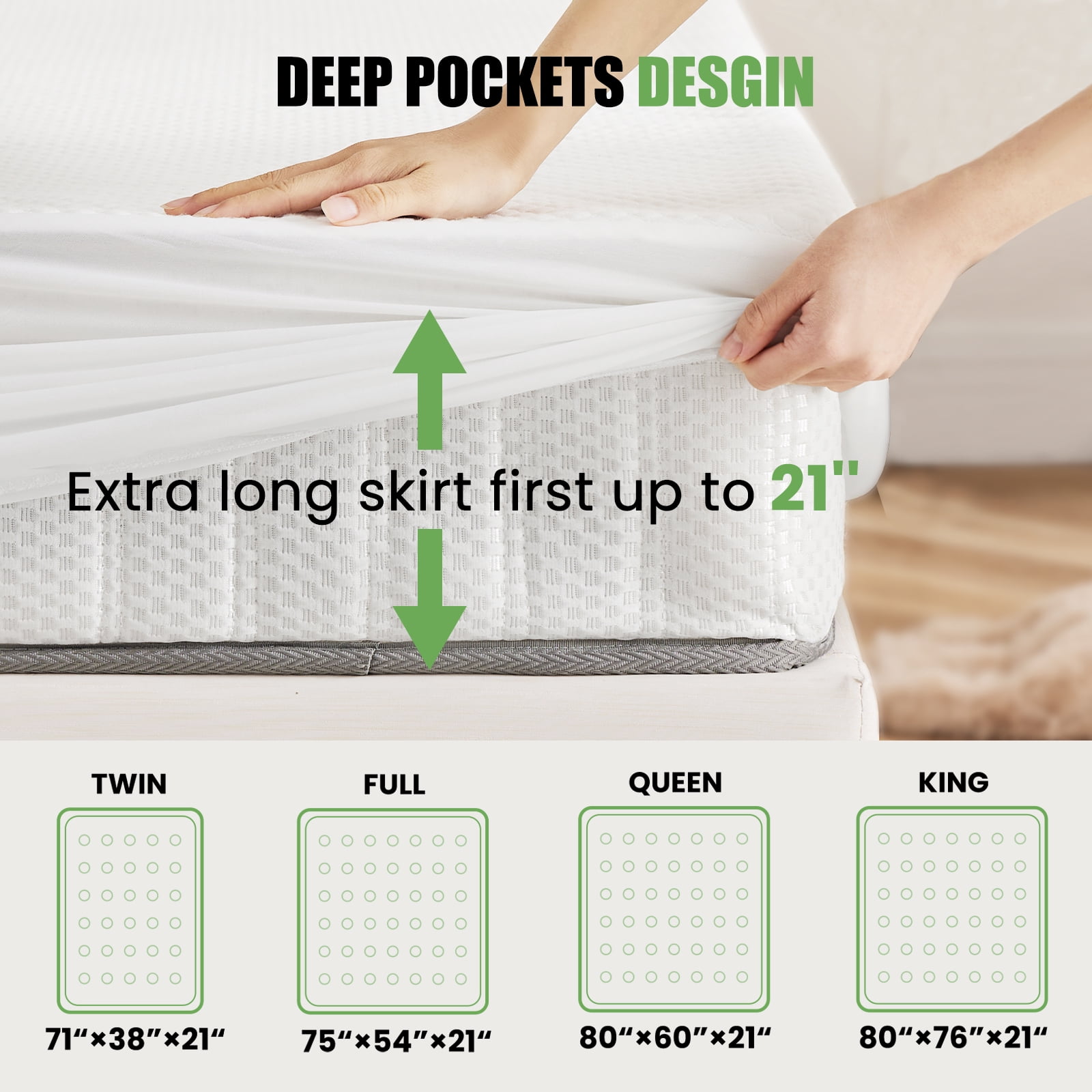 GIANNA Waterproof Mattress Protector (Pillowcase And Pillow Not Included) , Comfortable Solid Color Mattress Cover, White, Queen Size