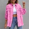 thumbnail image 3 of Coorders Women's Midweight Denim Jackets with Pockets, Womens Fit Button Down Jean Jacket Shacket Coat ,Women's Plus Hot Pink,Size XL, 3 of 6