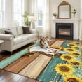 thumbnail image 3 of 5x8 Area Rugs for Living Room, Farmhouse Cow Non Slip Area Rugs for Kitchen Bedroom Entryway, Vintage Country Sunflower Teal Brown Wooden Washable Carpet Runner Rug Floor Mats for Bedroom Home Decor, 3 of 9