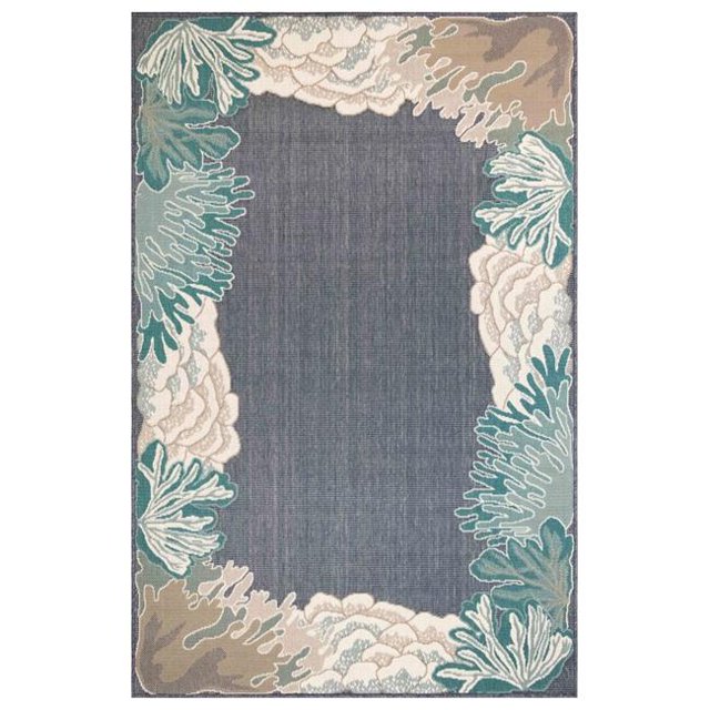 Trans-Ocean Imports RVI58763833 4 ft. 10 in. x 7 ft. 6 in. Liora Manne Riviera Reef Border Indoor & Outdoor Rug - Navy