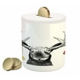 thumbnail image 1 of Moose Piggy Bank, Christmas Animal Xmas Ornaments Balls Hanging from Horns Funny Noel Sketch Art, Ceramic Coin Bank Money Box for Cash Saving, 3.6" X 3.2", Multicolor, by Ambesonne, 1 of 4