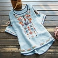 thumbnail image 2 of Lolmot Blouses pour Femmes, T-Shirt Mode Décontracté Ample de Printemps Été pour Femmes, Couleur, Manches Courtes, Col Rond, Hauts Brodés, Blouse en Coton et Lin, 2 of 8