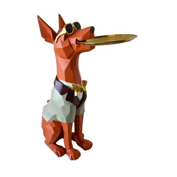 Happy Hostess Dog Resin Statue with Orange and White Finish 19" x 9" x 28"H