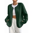 thumbnail image 3 of Womens Fleece Jacket Fall Winter Warm Long Sleeve Casual Loose Fit Comfy Fashion Outwear Cardigan Coat Dark Green S, 3 of 8