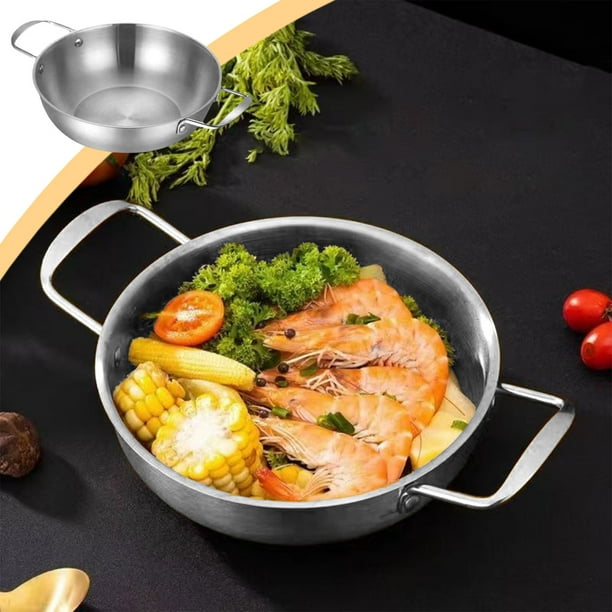 Olla para ramen de acero inoxidable con asas dobles | 20 cm de diámetro interior para fideos y sopas | Apto para cocinas de inducción y gas | Olla de cocina de una pieza (30 x 30 x 6 cm)