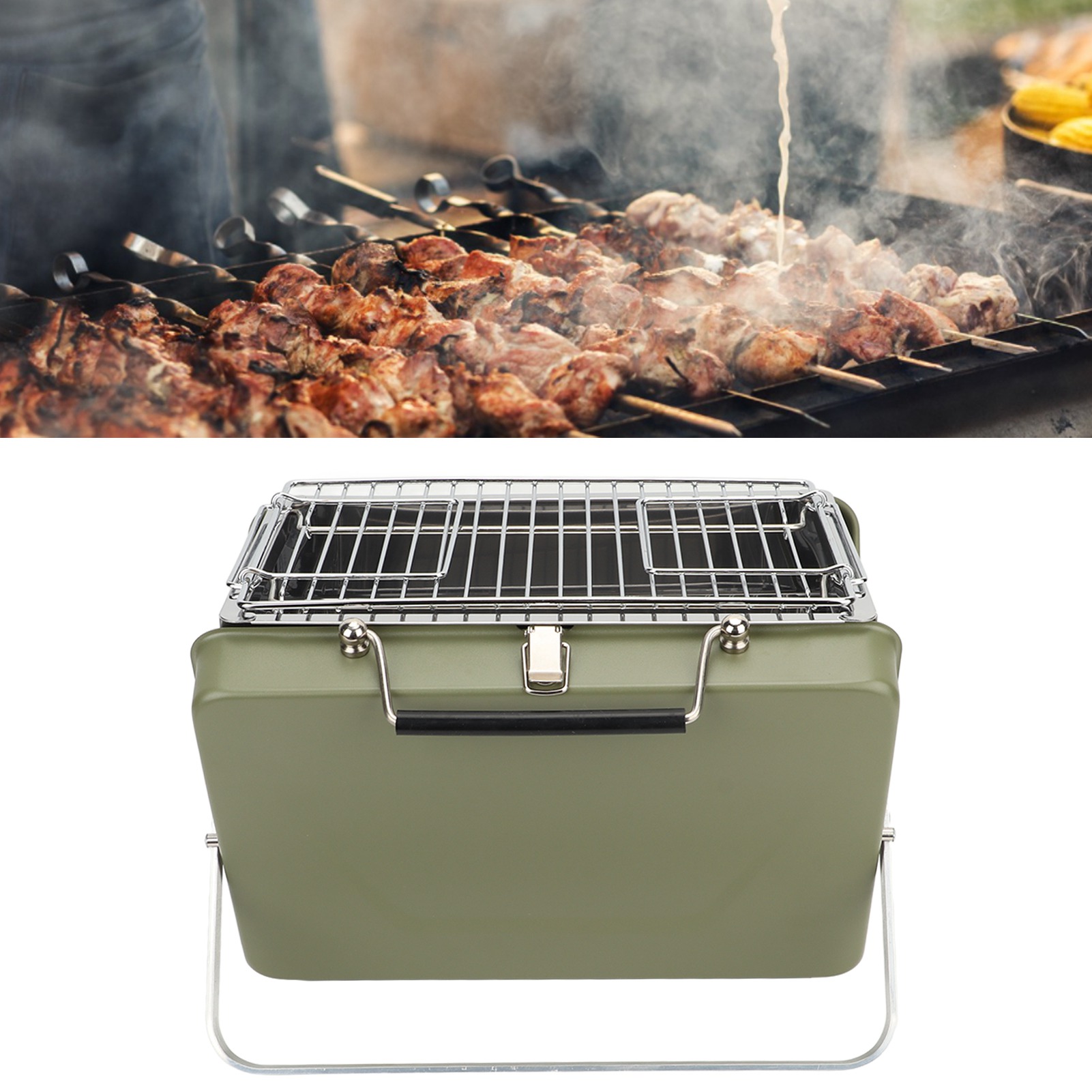 Portable Charcoal BBQ Grill, Lightweight Barbecue Grill Tool, All in One Barbecue Grill Metal Small BBQ Smoker for Camping Outdoor Cooking Backyard Picnic