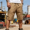 thumbnail image 3 of Betivan Men's Cargo Capri Pants Solid Color Drawstring Elastic Waist Pockets 3/4 Length Loose Fit Casual Summer Outdoor Sports Daily Trousers, 3 of 9