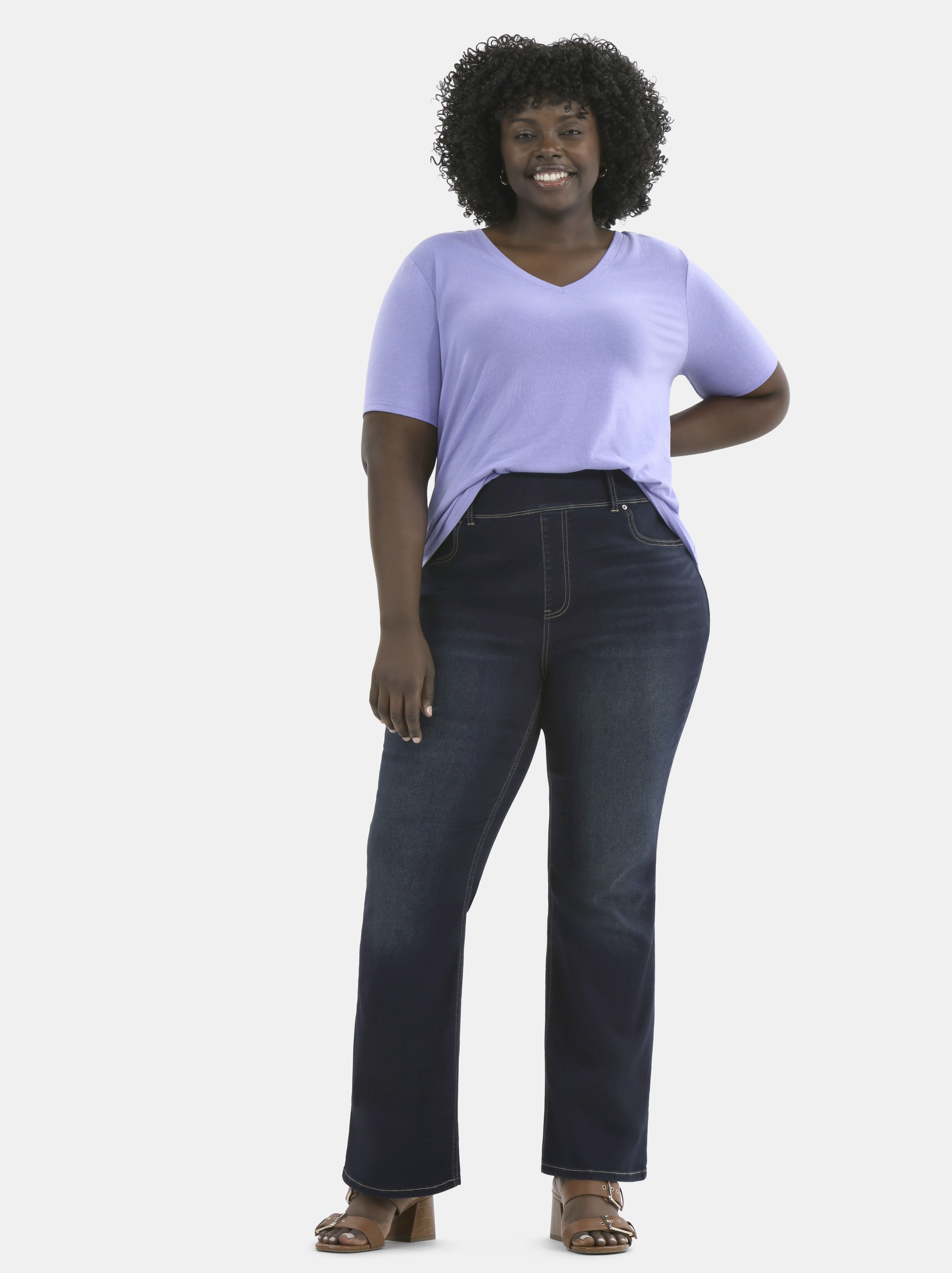 Terra & Sky Women's Plus High Rise Bootcut Jeggings, 30" Inseam, 2-Pack, Sizes 0X-5X