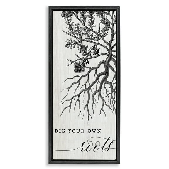 Stupell Industries Dig Your Own Roots Empowering Inspirational Painting Black Floater Framed Canvas Art Print Wall Art, 11 x 25