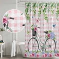 thumbnail image 5 of Spring Shower Curtain, Waterproof Shower Curtains for Bathroom, Bicycles Leaves Butterfly Flowers Pink Buffalo Plaid Washable Fabric Bathtub Curtain Set Bath Decor with 12 Hooks 72"x78", 5 of 8