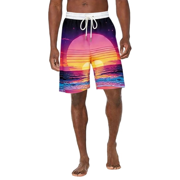 Los Pantalones Cortos de Cintura Elástica de los Hombres de Vacaciones Informales Imprimidos Pantalones de Baño, Pantalones de Playa con Cordón con Bolsillos Laterales