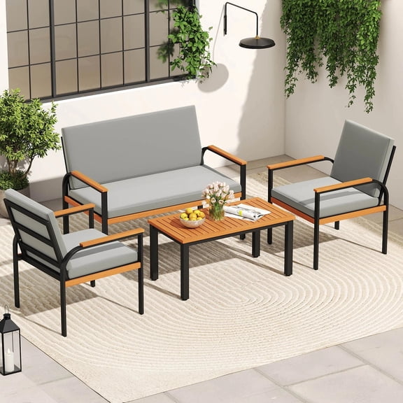 Harmijoy 4 Piece Patio Furniture Set w/Coffee Table, Loveseat & 2 Single Chairs for Porch