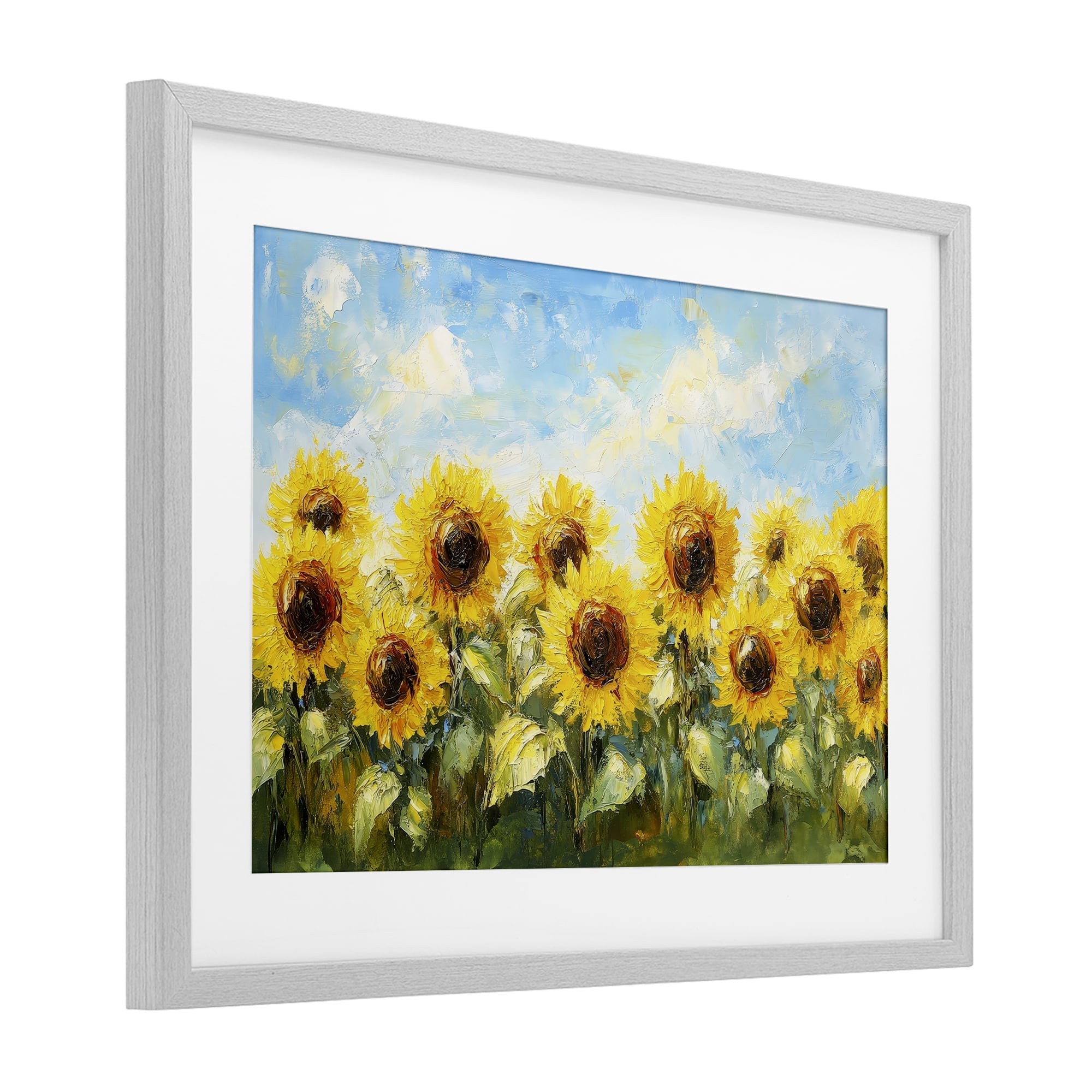 Stupell Industries Impressionist Sunflowers Horizon Gray Framed Print Under Glass, design by Petal Prints Design