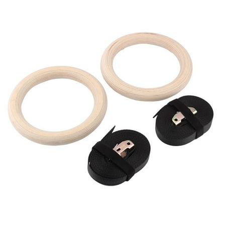 Wooden Gymnastic Ring - Double Circle - Home Gym Strength Training Rings - Adjustable Straps - Workout Equipment - Full Body Fitness Exercise Rings for Crossfit Bodyweight