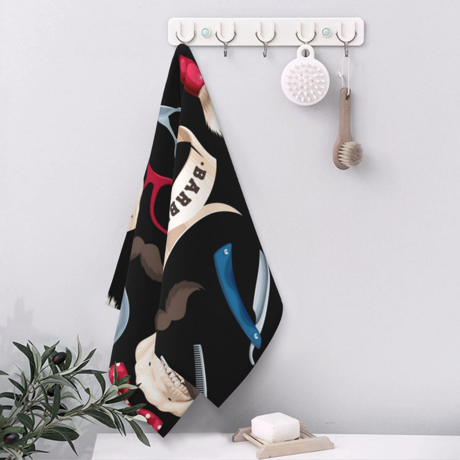 Skull Barber Shop Color Scissors 27.5" x 16" Ultra Soft Hand Towel, Face Wash Cloth for Bathroom, Gym, Travel, Pool
