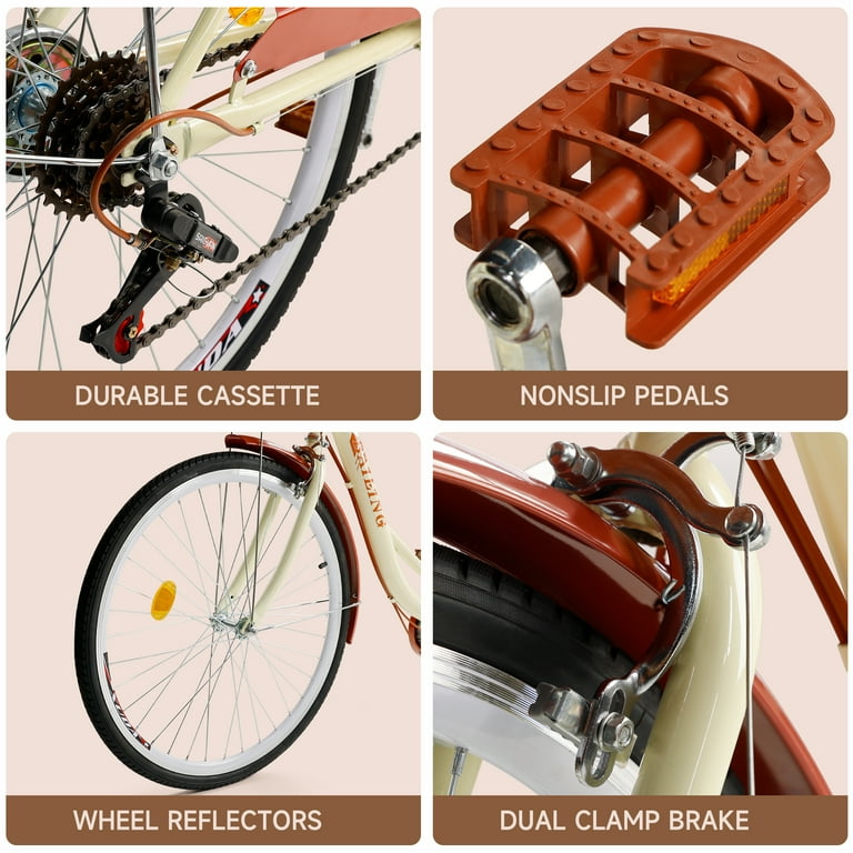 26冊 HILAND 26 inch Complete Beach Cruiser Bike for Adults, 7