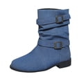 thumbnail image 3 of YOUYEDIAN Boots for Women Low Block Heel Versatile Mid Calf Comfy Fashion Double Buckle Deco Boots Outdoor Casual Round Toe Shoes, 3 of 5