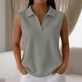 thumbnail image 3 of Waffle Tank Tops for Women Sleeveless Polo Shirts V Neck Collared Golf Shirts Office Business Casual Summer Vest Tops,Gray,3XL, 3 of 5