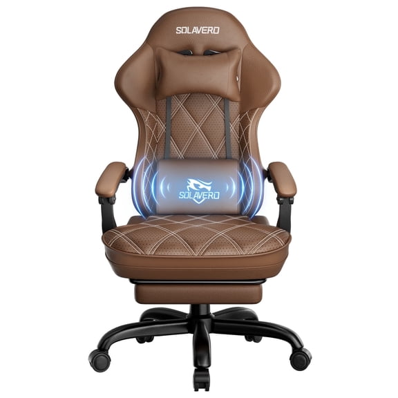 HLDIRECT Gaming Chair with Massager Lumbar Support, Ergonomics Computer Chair with Headrest, Brown