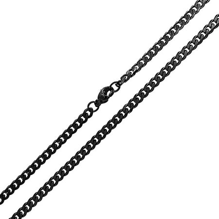 4mm Round Black Rubber Necklace - 4MM Black Stainless Steel Miami Cuban Curb Link Chain Necklace For Men For Women 18 20 24 Inch