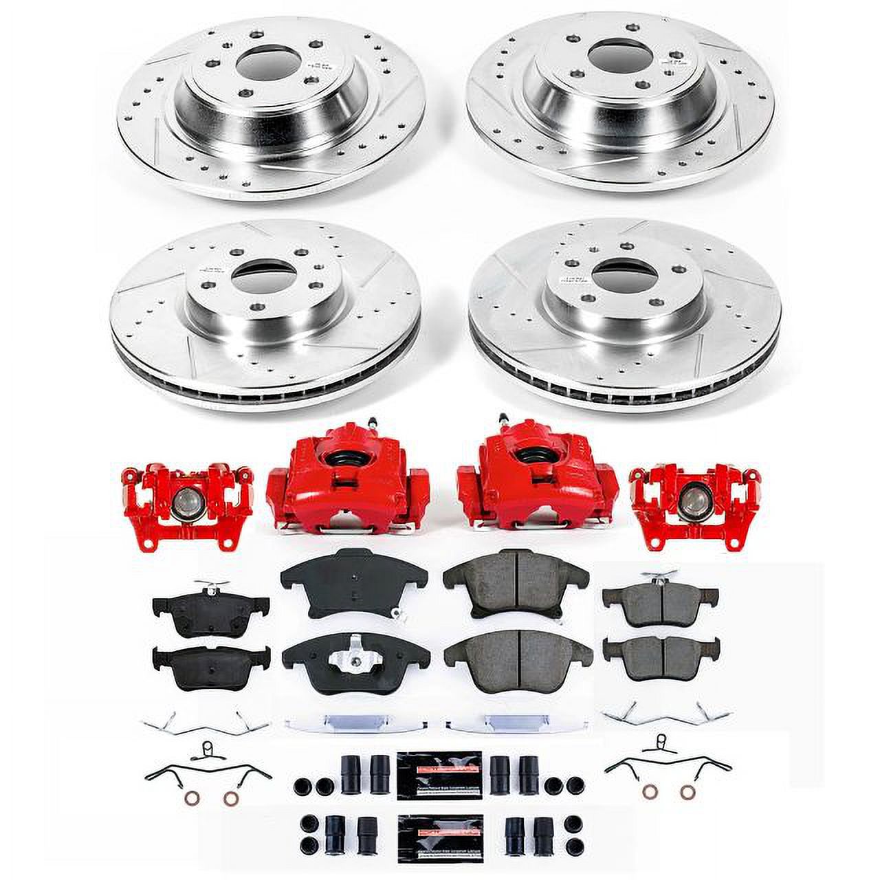 PowerStop Front and Rear Z23 Evolution Sport Brake Pad and Rotor Kit with Red Powder Coated Calipers Fits: LINCOLN Select Models KC6556B