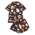thumbnail image 4 of Black Womens Button Down Pajamas Set Satin Shorts Set Short Sleeve Tops and Shorts Pjs Sets Nightwear Sleepwear 2XL, 4 of 4