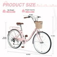 thumbnail image 4 of Bicycle for Women 26" Beach Cruiser Bike Shimano 7 Speed Commute City Bike with Basket, Pink, 4 of 5