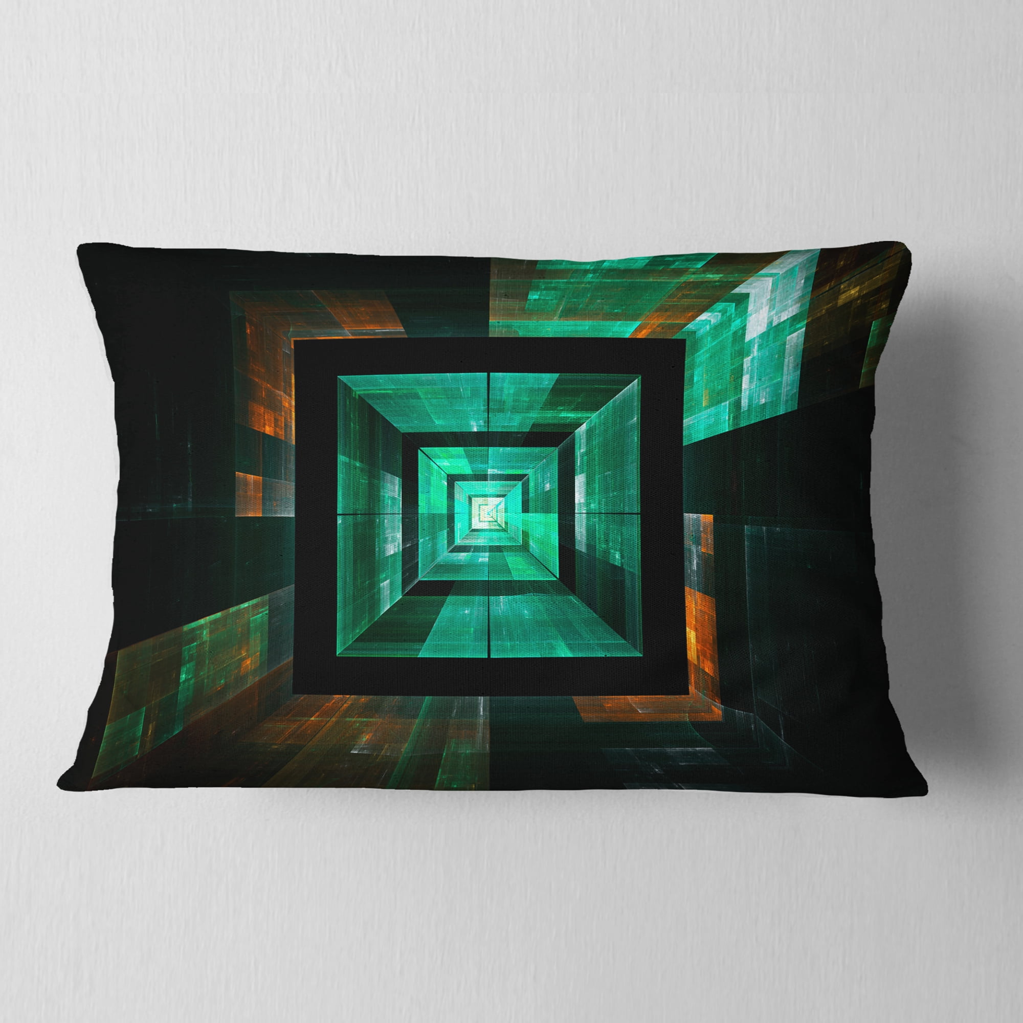 Designart Deep Green Infinite Cube - Contemporary Throw Pillow - 12x20